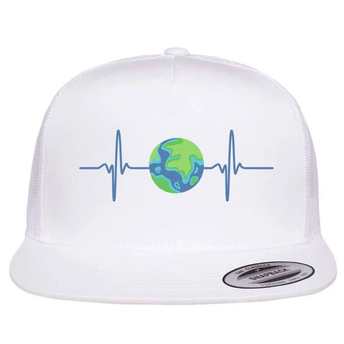 Earth Day Heartbeat Flat Bill Trucker Hat