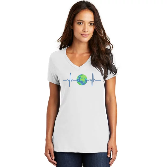 Earth Day Heartbeat Women's V-Neck T-Shirt