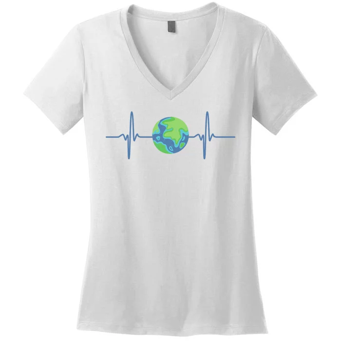 Earth Day Heartbeat Women's V-Neck T-Shirt