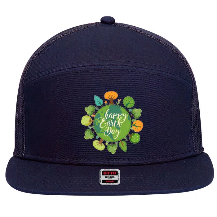 Earth Day Happy Earth Day Trees 7 Panel Mesh Trucker Snapback Hat