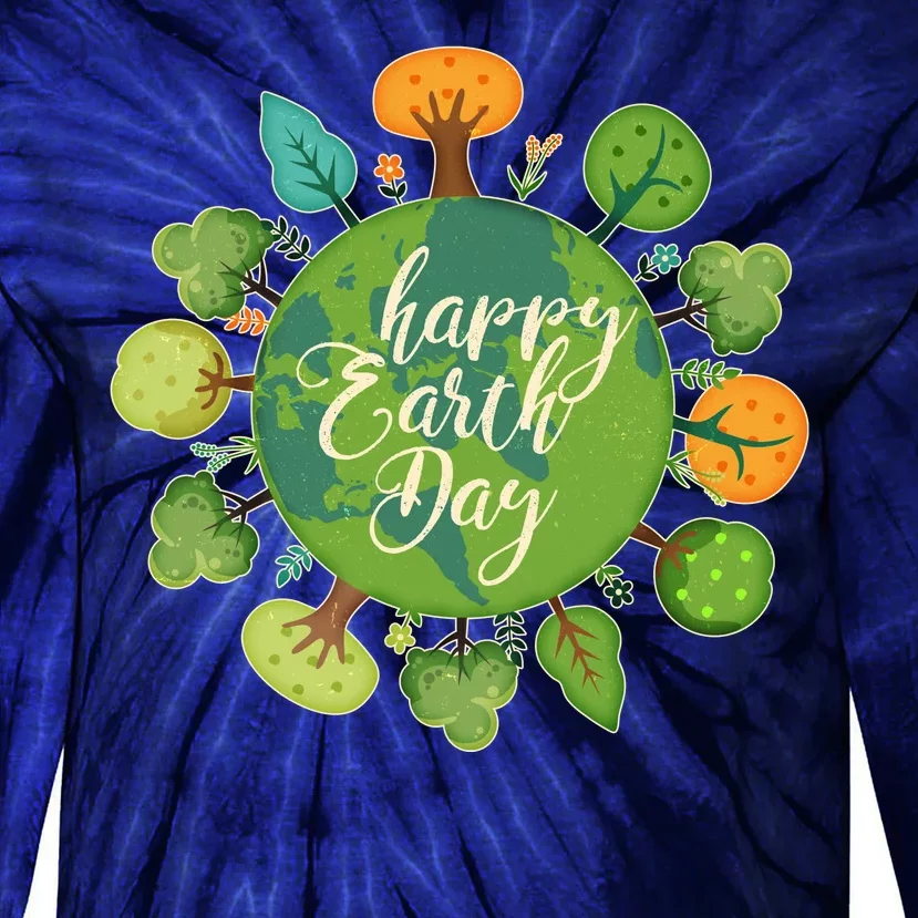 Earth Day Happy Earth Day Trees Tie-Dye Long Sleeve Shirt