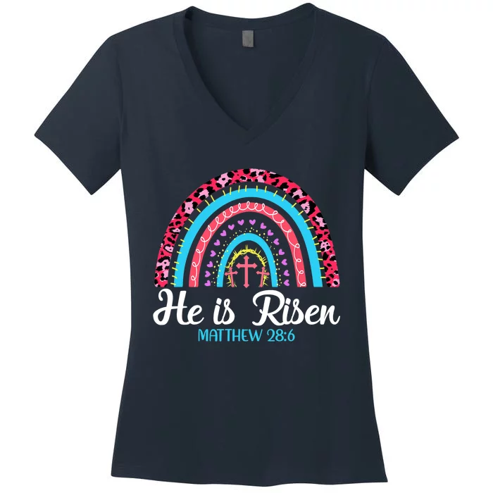 Easter Day He is Risen Easter Love Religious Women's V-Neck T-Shirt