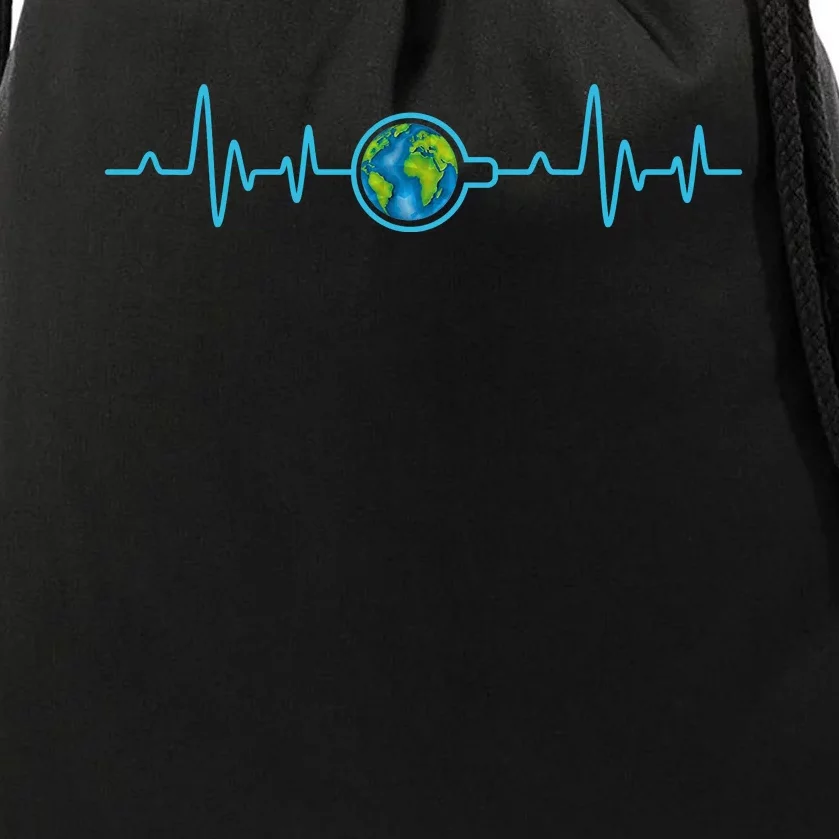 Earth Day Heartbeat Drawstring Bag