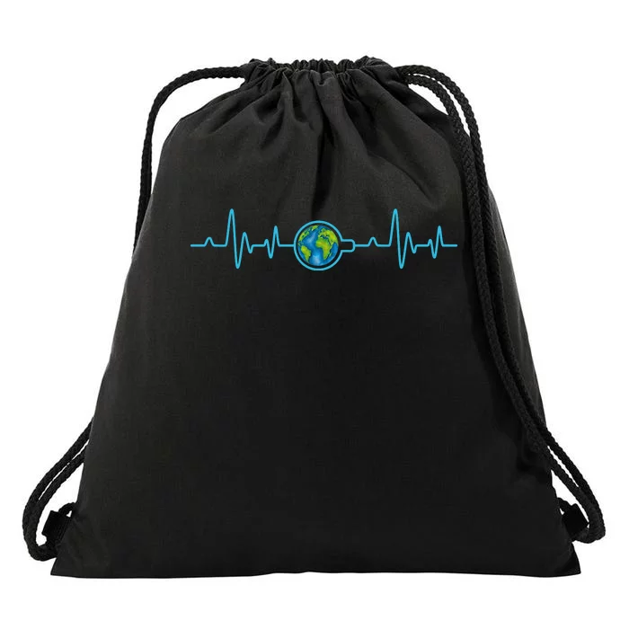 Earth Day Heartbeat Drawstring Bag