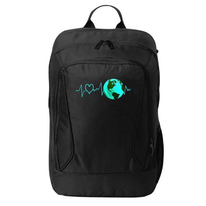 Earth Day Heartbeat Recycling Climate Change Activism Gift City Backpack