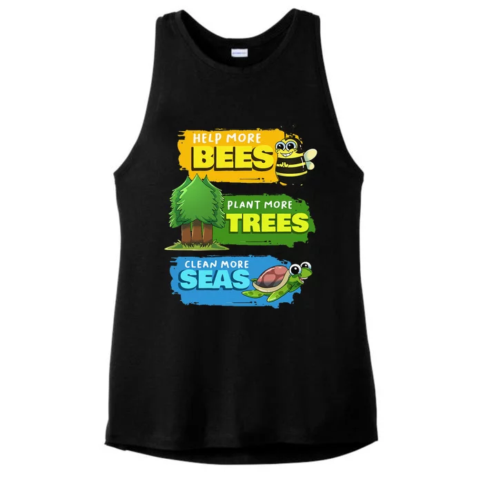 Earth Day Help More Bees Plant Trees Clean Seas Save Nature Ladies Tri-Blend Wicking Tank