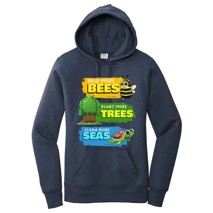 Earth Day Help More Bees Plant Trees Clean Seas Save Nature Women's Pullover Hoodie