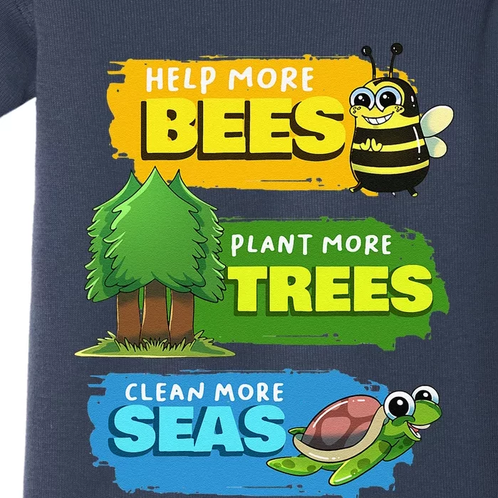 Earth Day Help More Bees Plant Trees Clean Seas Save Nature Baby Bodysuit