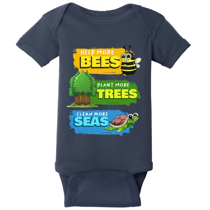 Earth Day Help More Bees Plant Trees Clean Seas Save Nature Baby Bodysuit