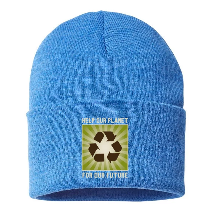 Earth Day Help Our Planet Future Reduce Reuse Recycle Logo Cute Gift Sustainable Knit Beanie