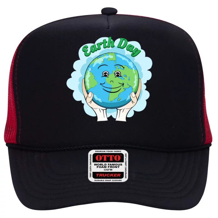 Earth Day Happy Globe High Crown Mesh Trucker Hat