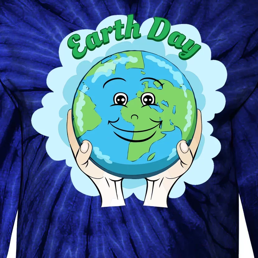 Earth Day Happy Globe Tie-Dye Long Sleeve Shirt