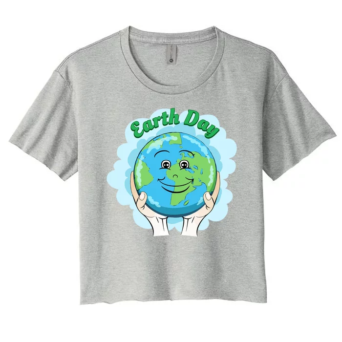 Earth Day Happy Globe Women's Crop Top Tee