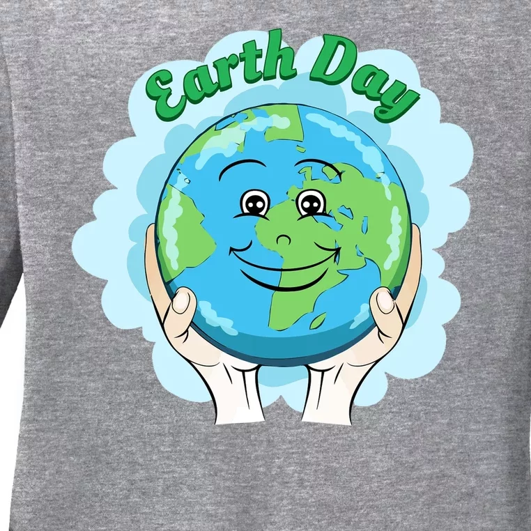 Earth Day Happy Globe Ladies Long Sleeve Shirt