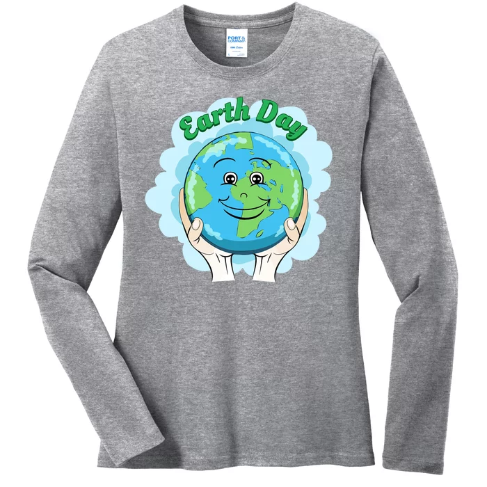 Earth Day Happy Globe Ladies Long Sleeve Shirt