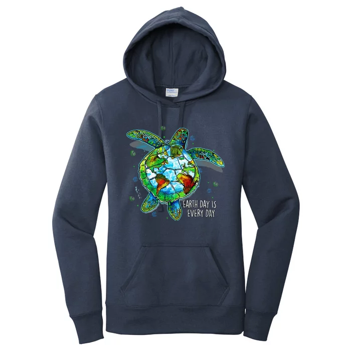 Earth Day Is Every Day Funny Sea Turtle Animal Saving Earth Women's Pullover Hoodie