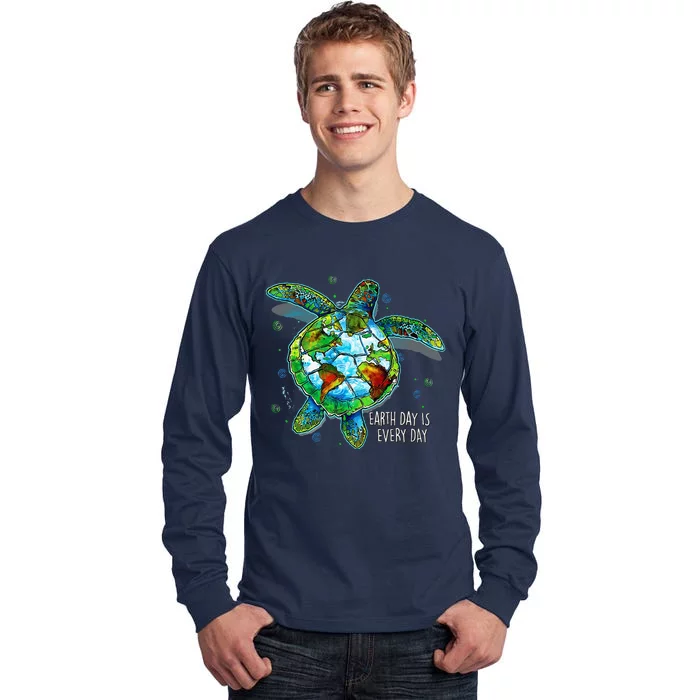 Earth Day Is Every Day Funny Sea Turtle Animal Saving Earth Tall Long Sleeve T-Shirt