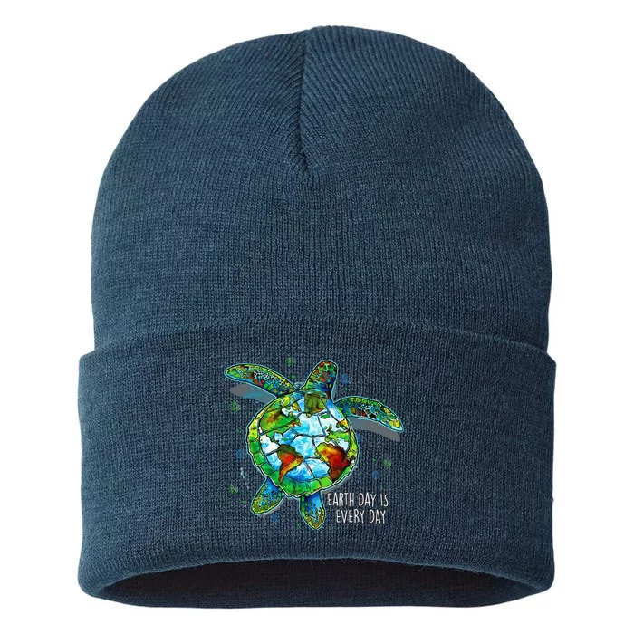 Earth Day Is Every Day Funny Sea Turtle Animal Saving Earth Sustainable Knit Beanie