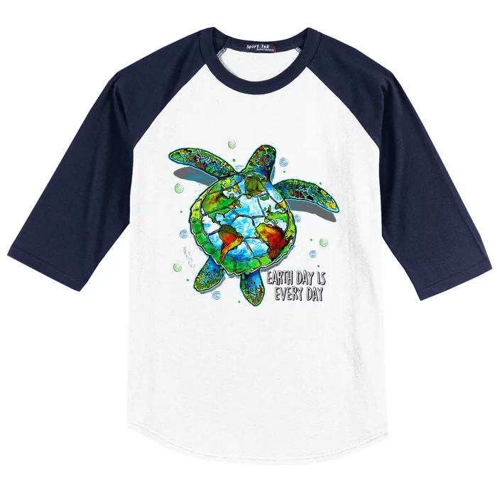 Earth Day Is Every Day Funny Sea Turtle Animal Saving Earth Baseball Sleeve Shirt