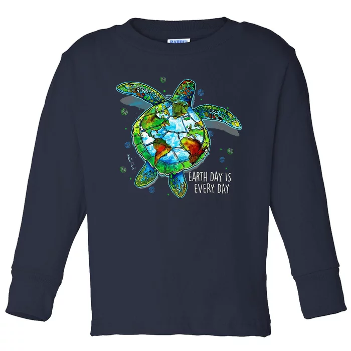 Earth Day Is Every Day Funny Sea Turtle Animal Saving Earth Toddler Long Sleeve Shirt