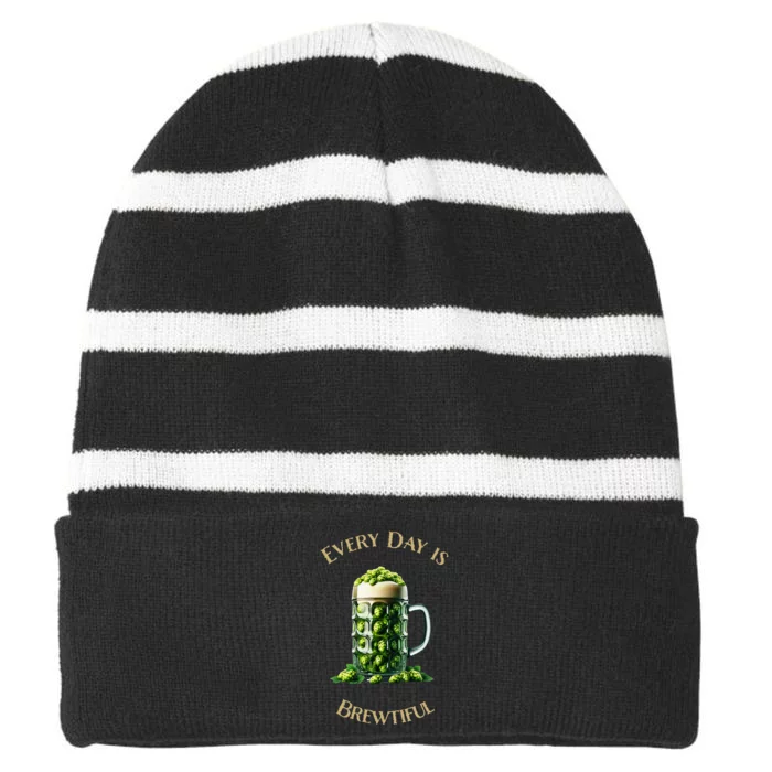 Every Day Is Brewtiful Striped Beanie with Solid Band