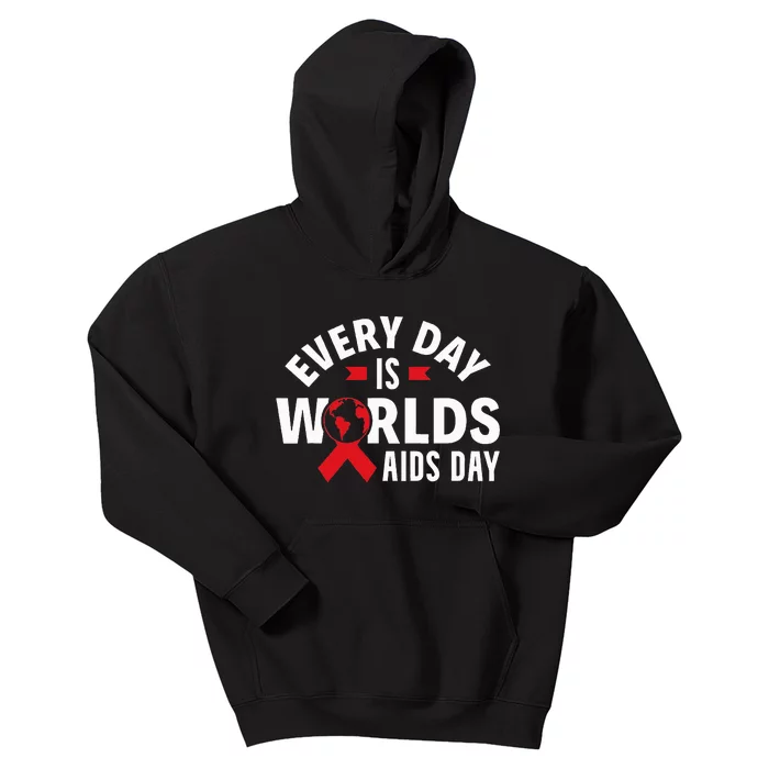 Every Day Is Worlds Aids Day HIV AIDS Awareness Red Ribbon Kids Hoodie