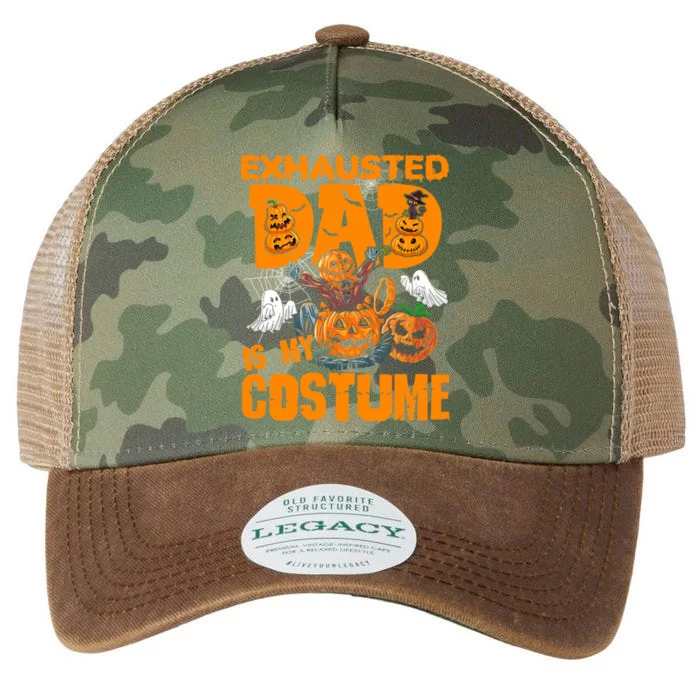 Exhausted Dad Is My Costume Halloween Tired Dad Pumpkin Gift Legacy Tie Dye Trucker Hat