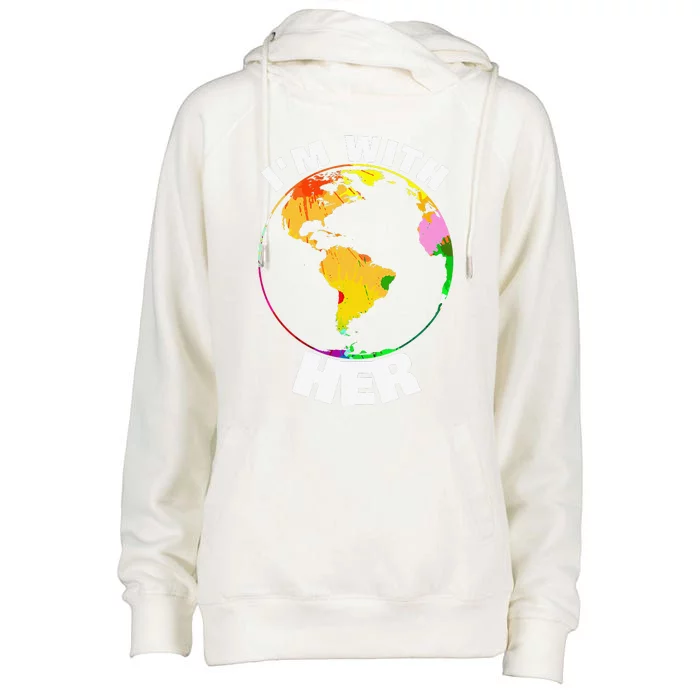 Earth Day I'm With Her Earth Womens Funnel Neck Pullover Hood