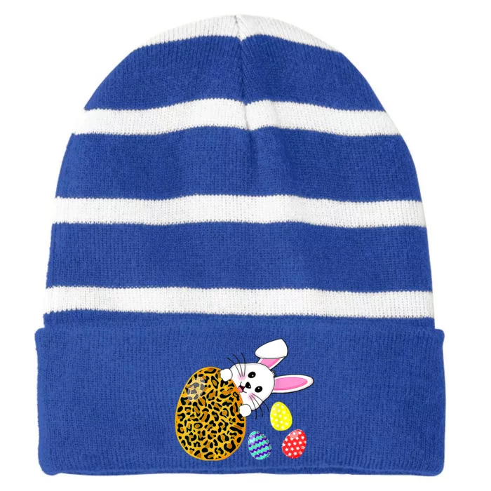 Easter Day Leopard Bunny Rabbit Palm Sunday Gift Striped Beanie with Solid Band