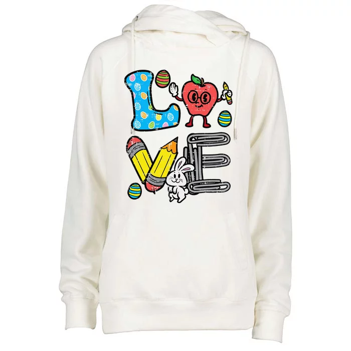 Easter Day Love Teacher Cute Bunny Prek Kindergarten Women Womens Funnel Neck Pullover Hood