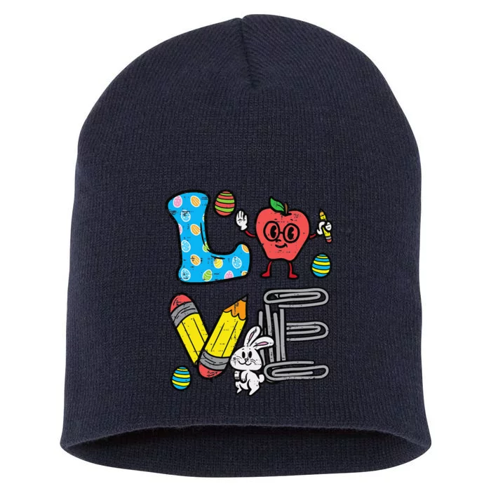 Easter Day Love Teacher Cute Bunny Prek Kindergarten Women Short Acrylic Beanie