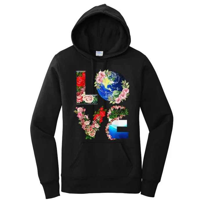 Earth Day Love Flowers Cute Earth Day Women's Pullover Hoodie