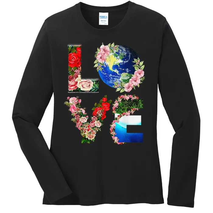 Earth Day Love Flowers Cute Earth Day Ladies Long Sleeve Shirt