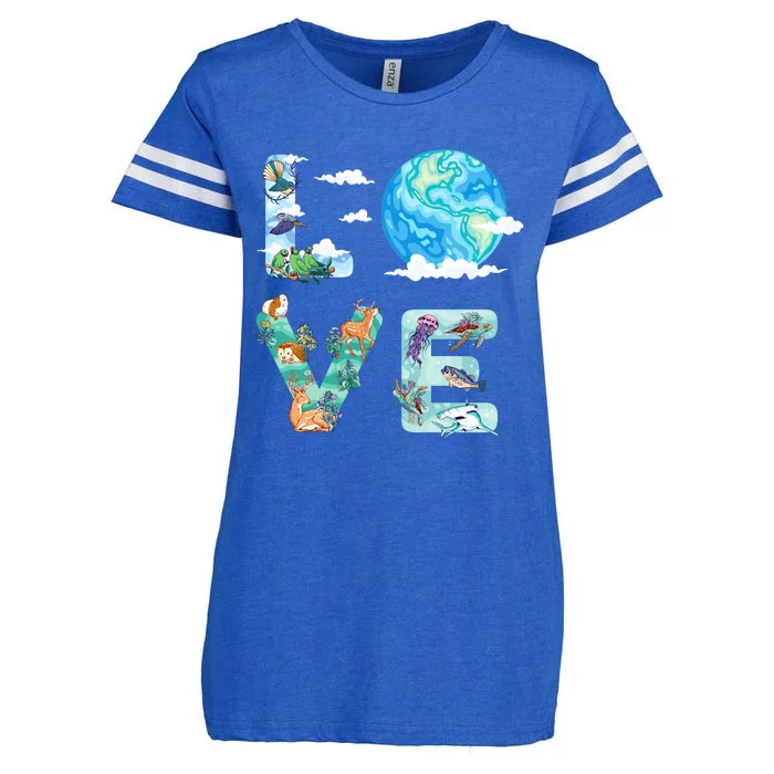 Earth Day Love Our Planet Save Animals The Environgreat Gift Enza Ladies Jersey Football T-Shirt