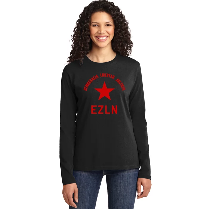 EZLN Democracia Libertad Justicia  Zapatista Socialist Ladies Long Sleeve Shirt