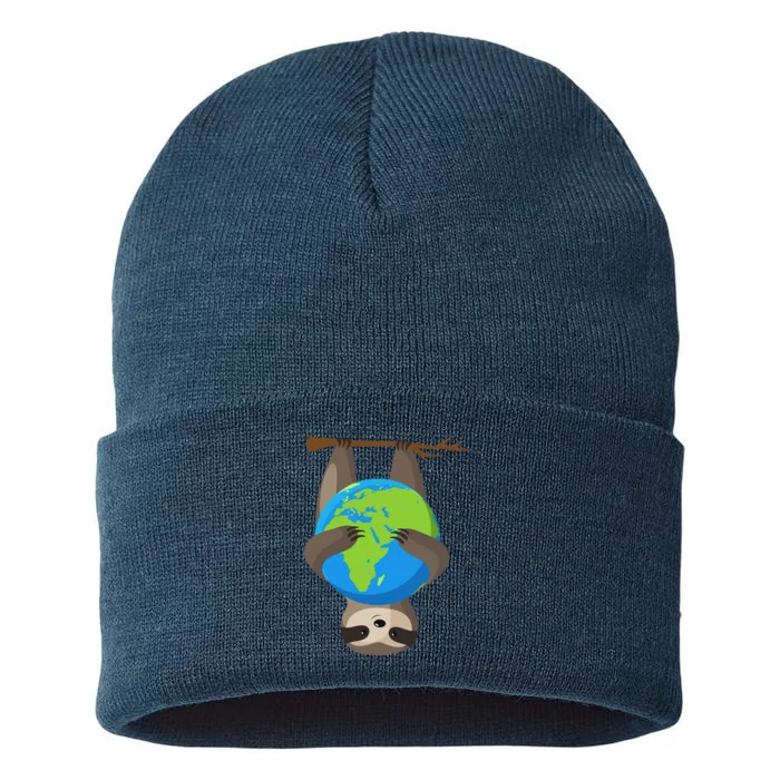 Earth Day Love The Earth Sloth Environmentalist Ecology Sustainable Knit Beanie