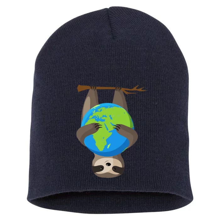 Earth Day Love The Earth Sloth Environmentalist Ecology Short Acrylic Beanie