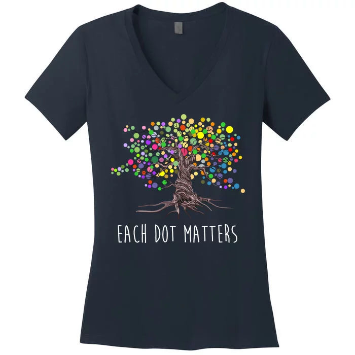 Each Dot Matters Colorful Unity Tree Women's V-Neck T-Shirt