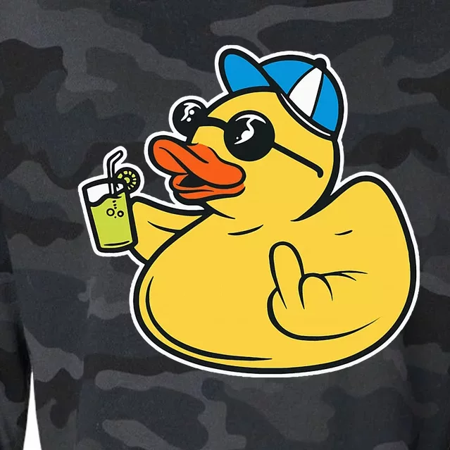 Evil Duck Middle Finger Cheeky Rubber Duck Cropped Pullover Crew