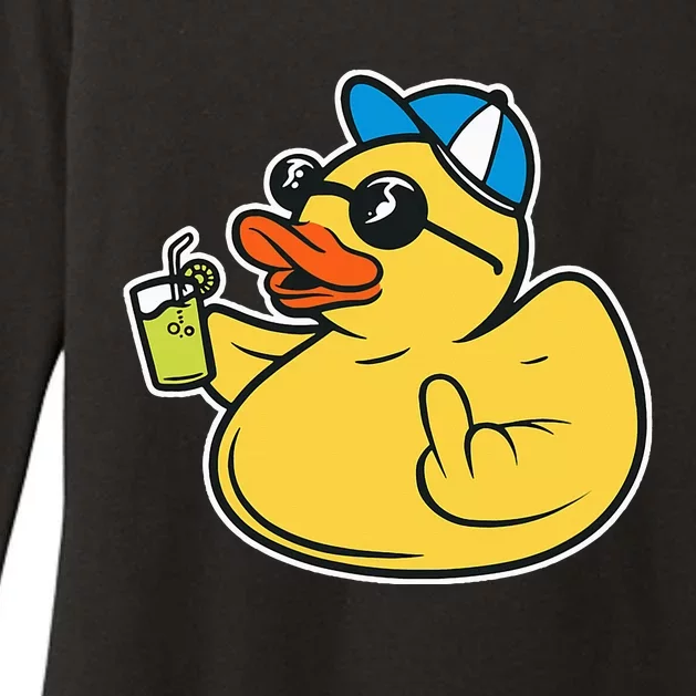 Evil Duck Middle Finger Cheeky Rubber Duck Womens CVC Long Sleeve Shirt