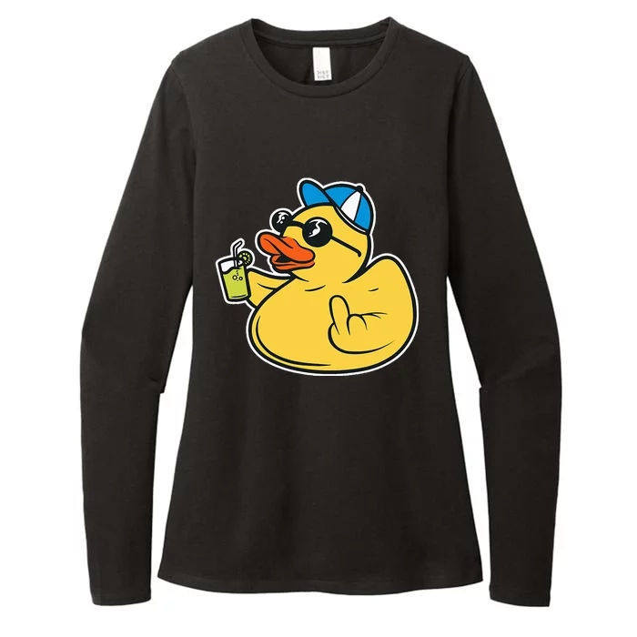 Evil Duck Middle Finger Cheeky Rubber Duck Womens CVC Long Sleeve Shirt