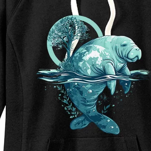 Earth Day Manatee Earth Day Manatee Artwork Women's Fleece Hoodie