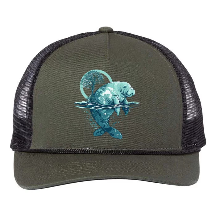 Earth Day Manatee Earth Day Manatee Artwork Retro Rope Trucker Hat Cap