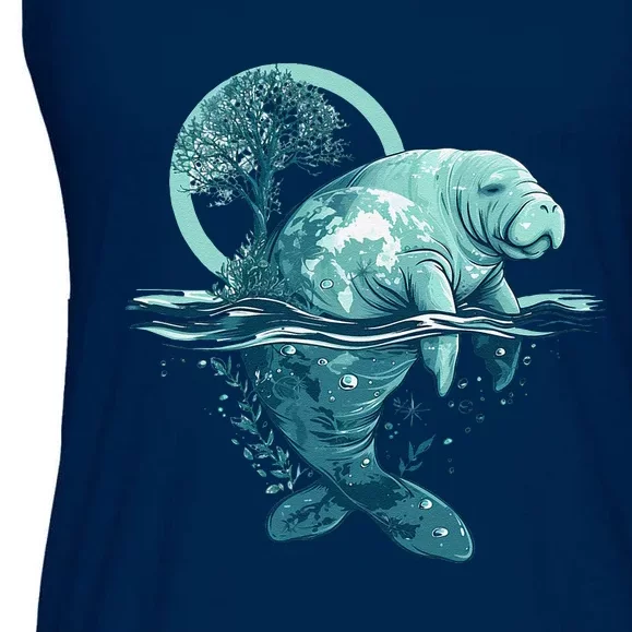 Earth Day Manatee Earth Day Manatee Artwork Ladies Essential Flowy Tank