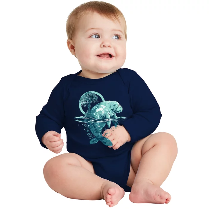 Earth Day Manatee Earth Day Manatee Artwork Baby Long Sleeve Bodysuit