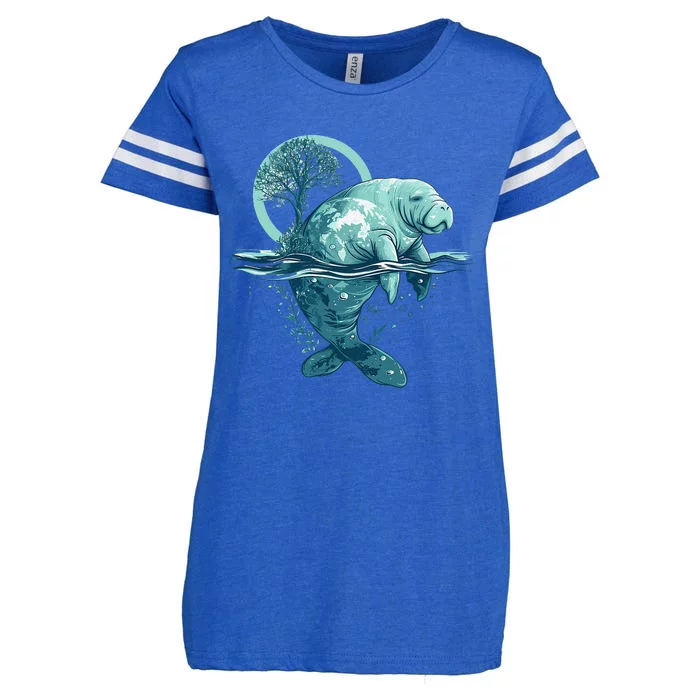 Earth Day Manatee Earth Day Manatee Artwork Enza Ladies Jersey Football T-Shirt