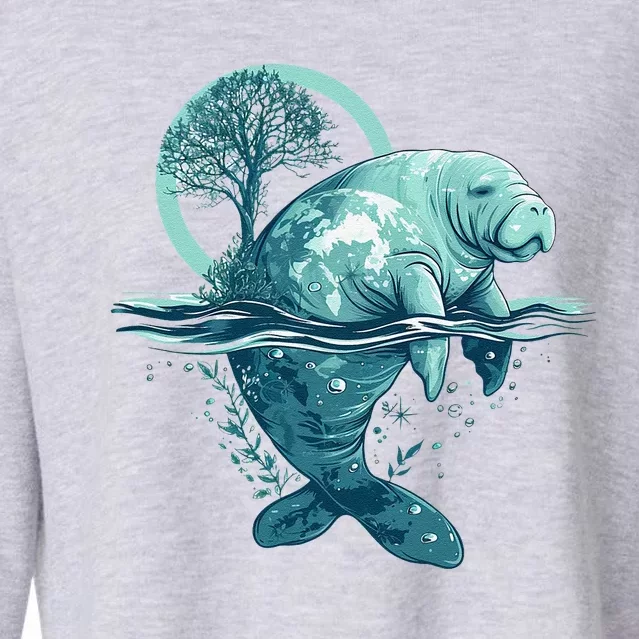 Earth Day Manatee Earth Day Manatee Artwork Cropped Pullover Crew