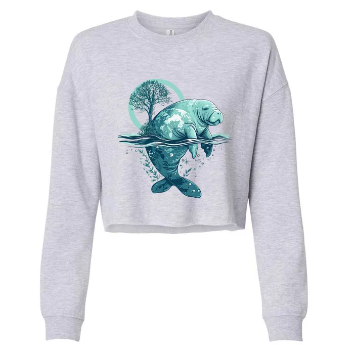 Earth Day Manatee Earth Day Manatee Artwork Cropped Pullover Crew