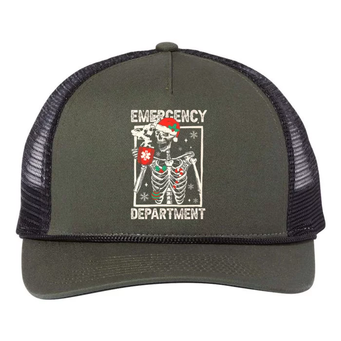 Emergency Departt Merry Christmas Skeleton Ed Tech Nurses Gift Retro Rope Trucker Hat Cap