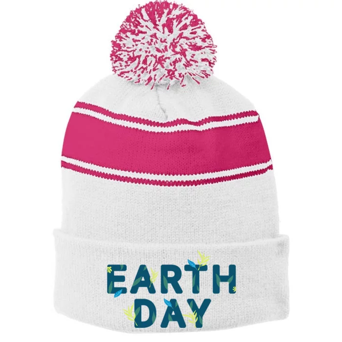 Earth Day Nature Stripe Pom Pom Beanie